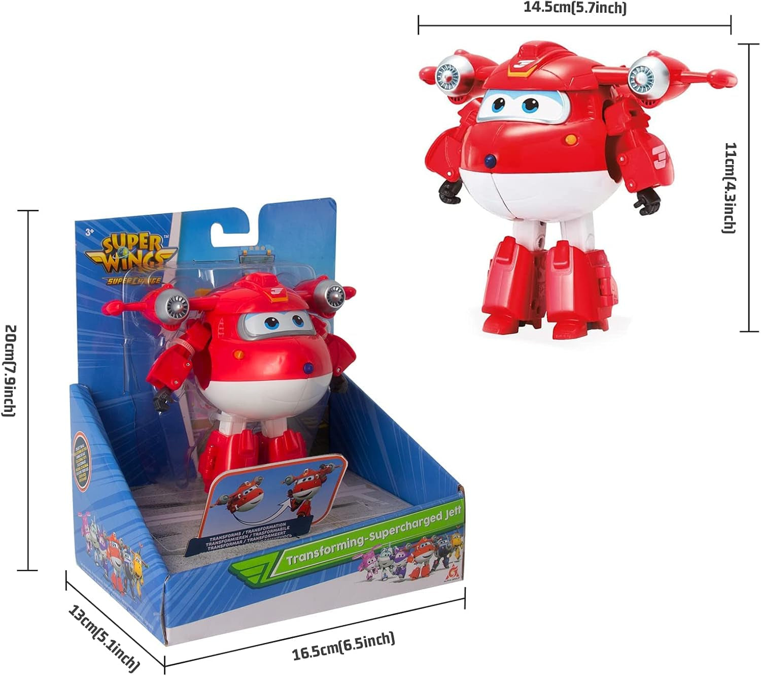 Super Wings Personaggi trasformanti da 5" Confezione da 2 Jett sovralimentato trasformante + Tino Giocattolo trasformatore per ragazzi e ragazze dai 3 anni in su Action Figure rosse Naty Shop