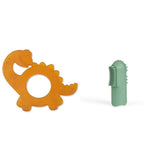 Anello da dentizione per bambini in gomma naturale organica, gomma da massaggio, morbida e senza BPA, favorisce la motricità fine, design a forma di dinosauro (639-V1) Spazzolino da denti in gomma naturale
