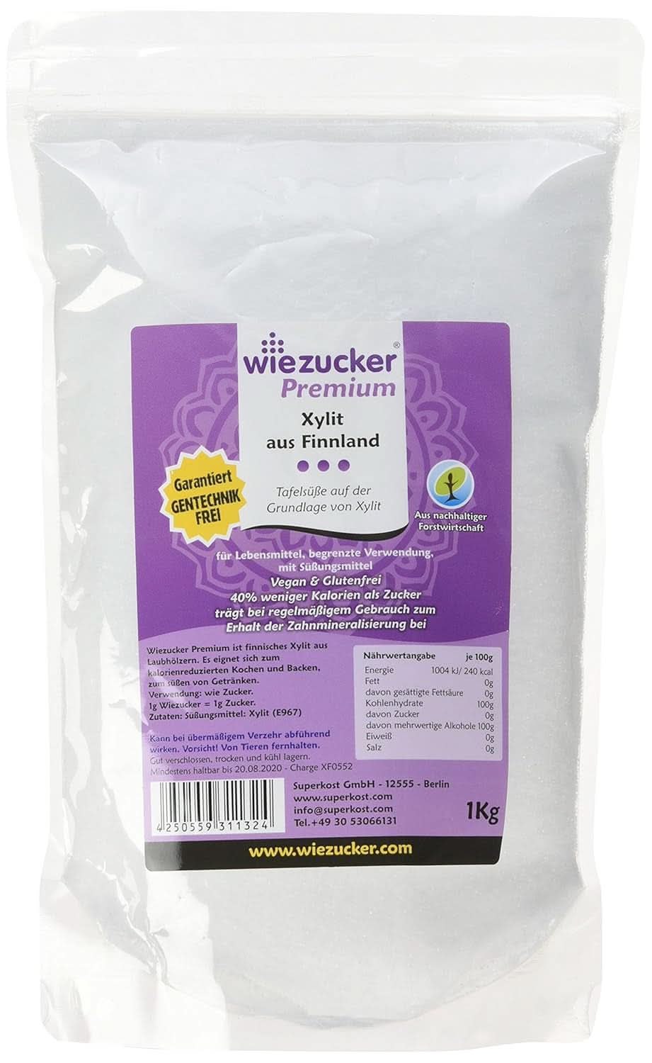 Zucchero di betulla originale dalla Finlandia, 1 Kg Dolcificanti Naty Shop