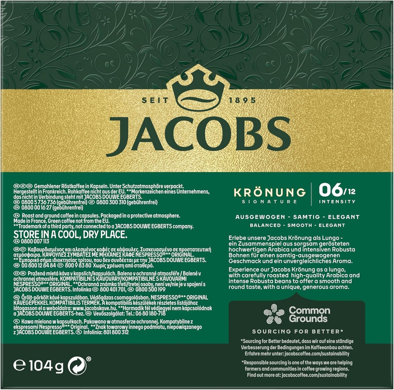 Jacobs Kaffeekapseln Krönung Crema, Intensität 6/12, 10 x 20 Getränke, Compatibile Nespresso* Kaffee Kapseln, 200 Kapseln