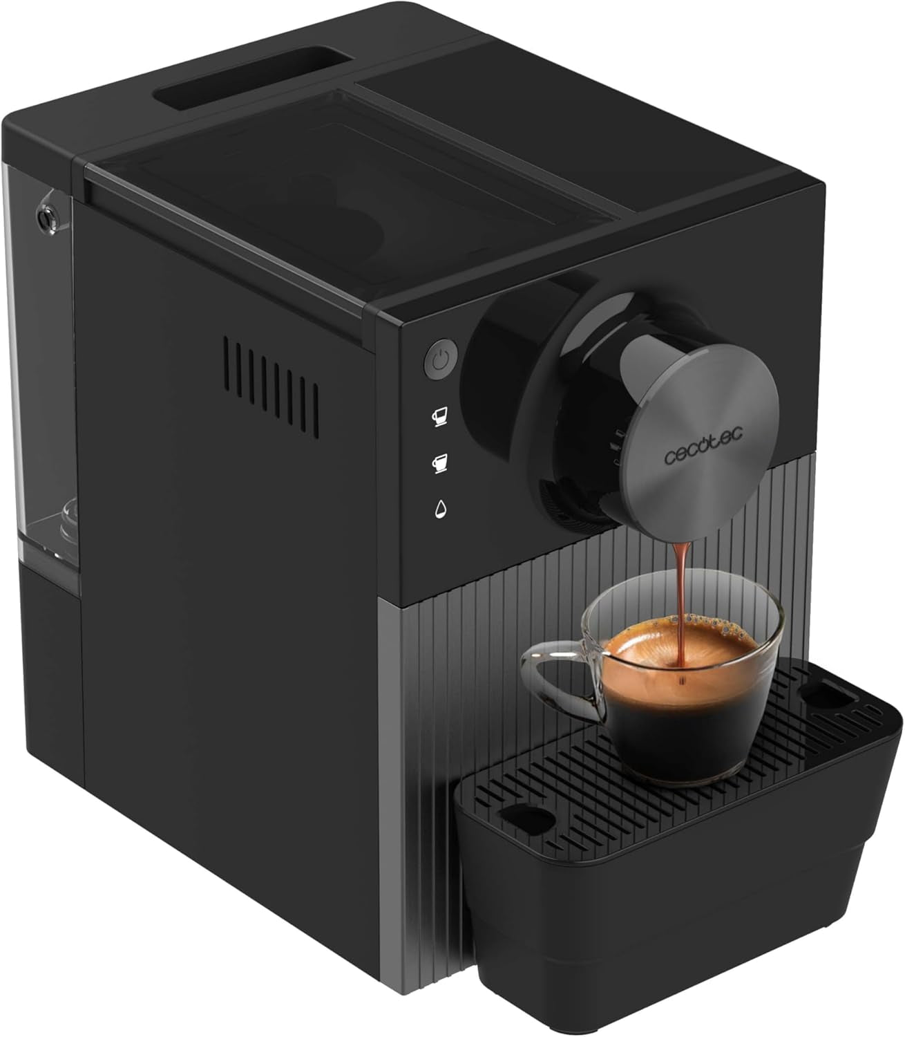 Macchina per caffè espresso compatta Cecotec Cremmaet Cube, 1350 W, sistema di pressatura 10 g, sistema di pre-infusione, 19 bar, sistema di blocco termico, 5 impostazioni di macinatura, pannello di controllo touch