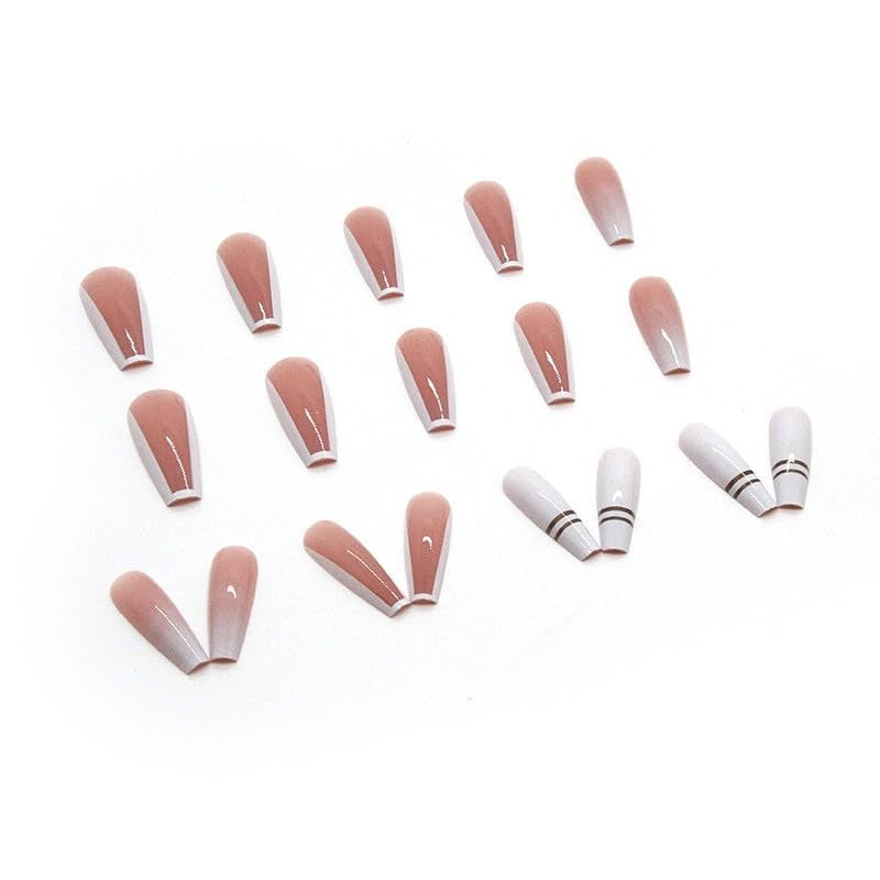 24 pezzi French Press su unghie lunghe Bara Unghie artificiali bianche Ombre Rosa Unghie adesive nude Set di unghie in acrilico Punte per unghie per le donne Accessori per unghie primavera estate