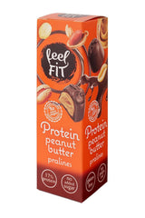 Feel FIT Praline proteiche al burro di arachidi in cioccolato al latte di alta qualità, senza zuccheri aggiunti, 17% di proteine, senza glutine 66g (1 confezione)