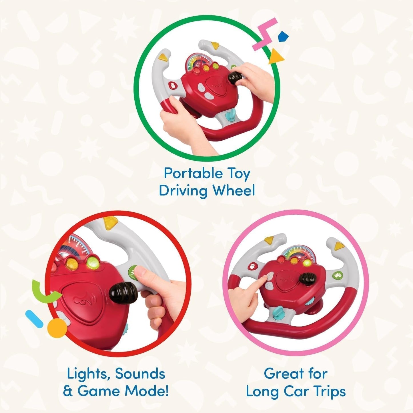 Battat in plastica, BT2525Z Volante interattivo giocattolo anche per viaggi e giri in macchina con luci e suoni per bambini da 2 anni in su, Rosso, Compatibile con le auto Bebe Toys Naty Shop