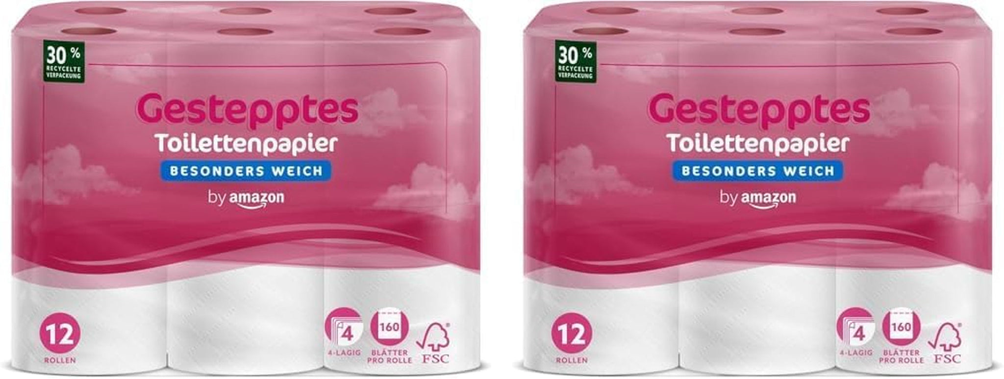 Carta igienica Amazon di Amazon, trapuntata a 4 veli, extra morbida, 48 rotoli (12 rotoli, confezione da 4), 160 fogli per rotolo, certificata FSC