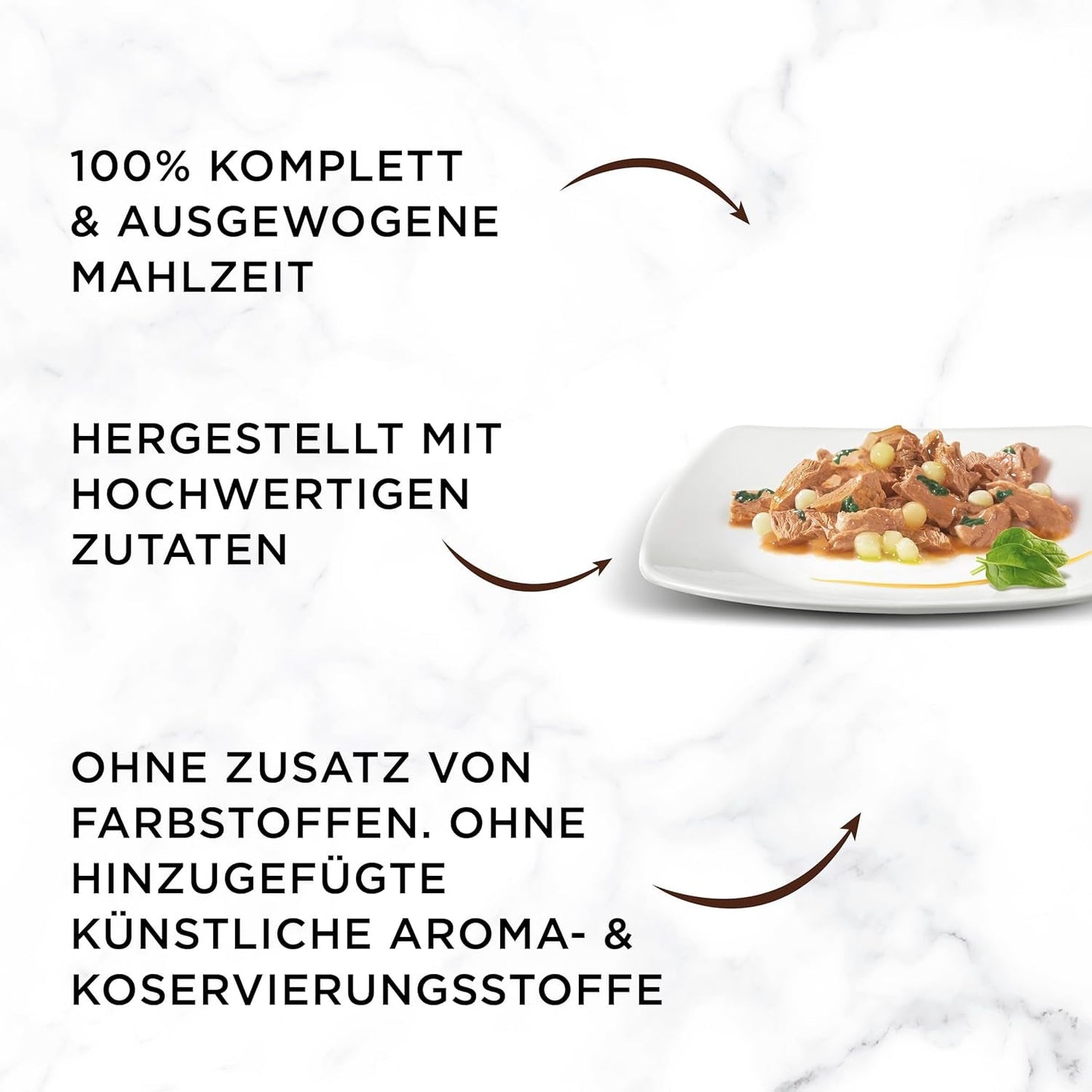 Alimento umido per gatti Gourmet à la carte con pollo, spinaci e perle di pasta, confezione da 26 (26 x 85 g)