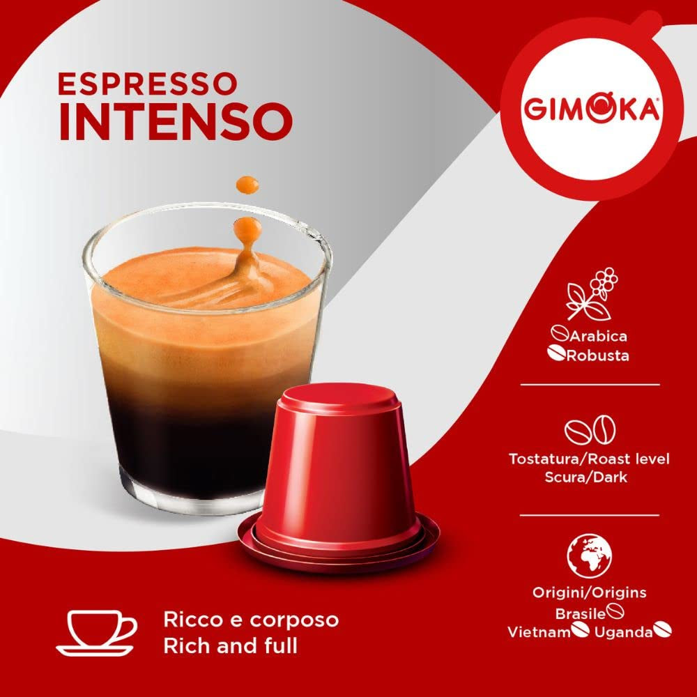 Gimoka Kaffeekapseln Espresso Intenso, Intensität 12/13-100 Kapsel - Compatibile con Nespresso* Haushalts-Espressomaschinen - 100 Stück (10 x 10 Getränke) - Hergestellt in Italien