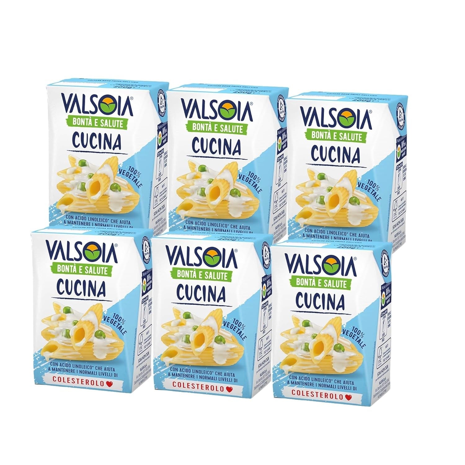 Crema Condisoia, panna da cucina ideale per intolleranti al lattosio, vegani e vegetariani, versatile in cucina, 6 x 200 g