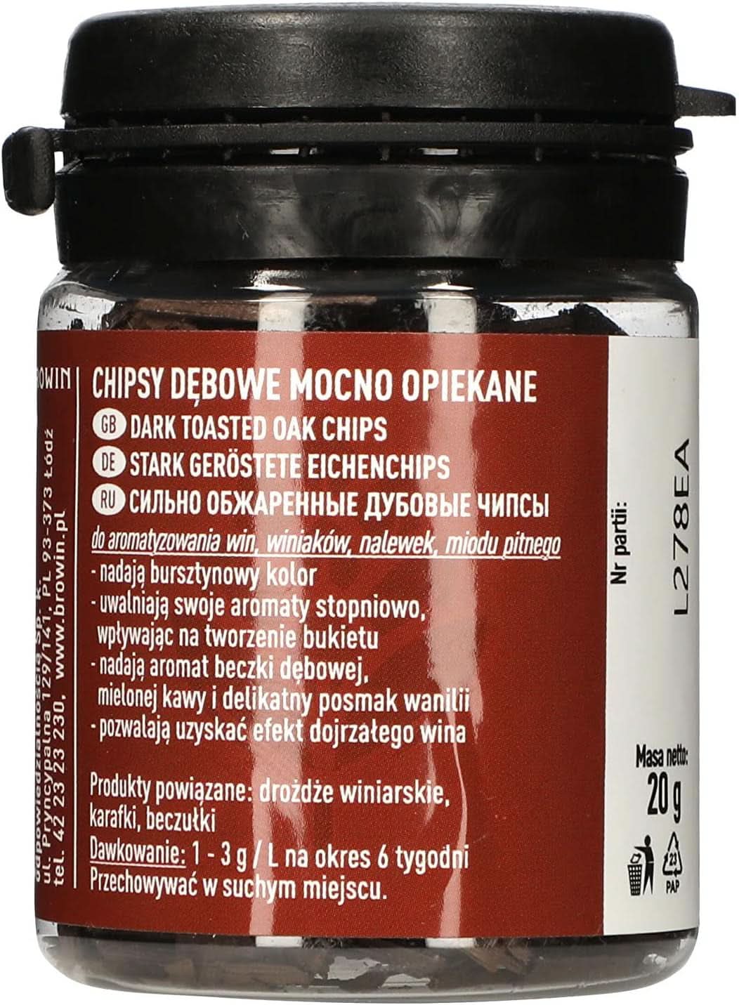 Browin Trucioli di Quercia Fortemente Tostati 20g - Scaglie, Bastoncini di Quercia Fine per Aromatizzare Alcool, Aromi Brown Naty Shop 20g Altamente Tostati - Fiocchi