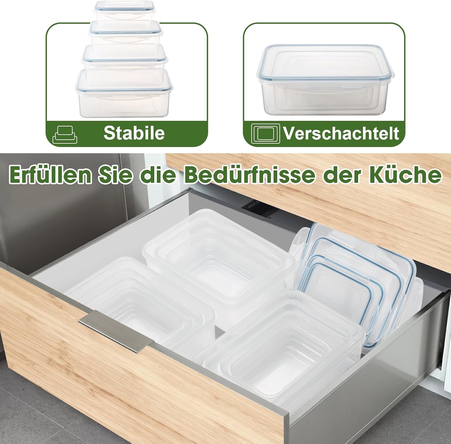 YASHE Barattolo per alimenti con coperchio, Set barattoli in plastica da 12 pezzi, Senza BPA, 100% a tenuta stagna, impilabile, Scatole trasparenti per alimenti Naty Shop