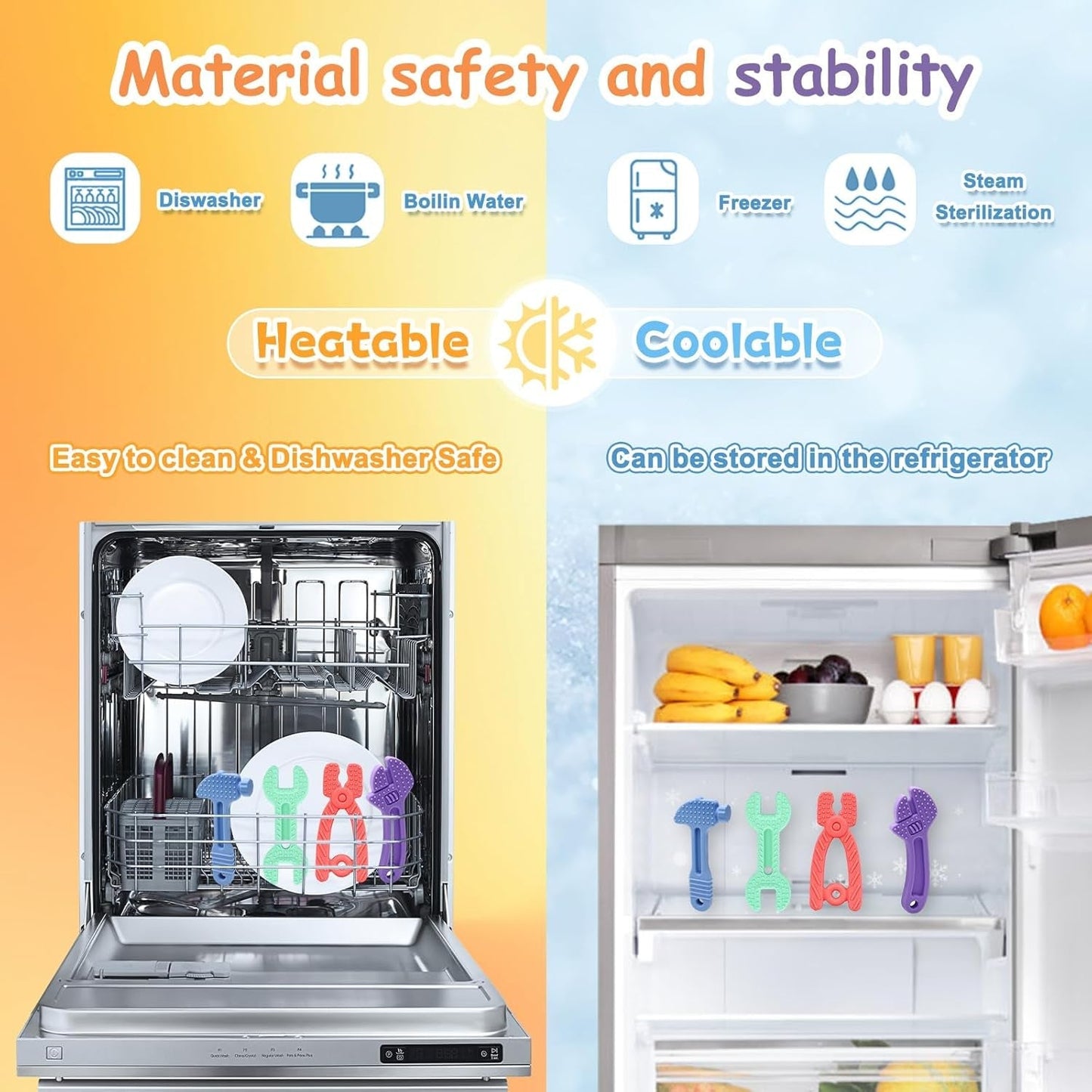 Massaggiagengive per bambini [Originale] - Giocattolo per massaggiagengive in silicone, fantastico massaggiagengive, ausilio per la dentizione, senza BPA | Giocattoli, accessori e regali per bambini dai 3 mesi in su | Confezione da 4
