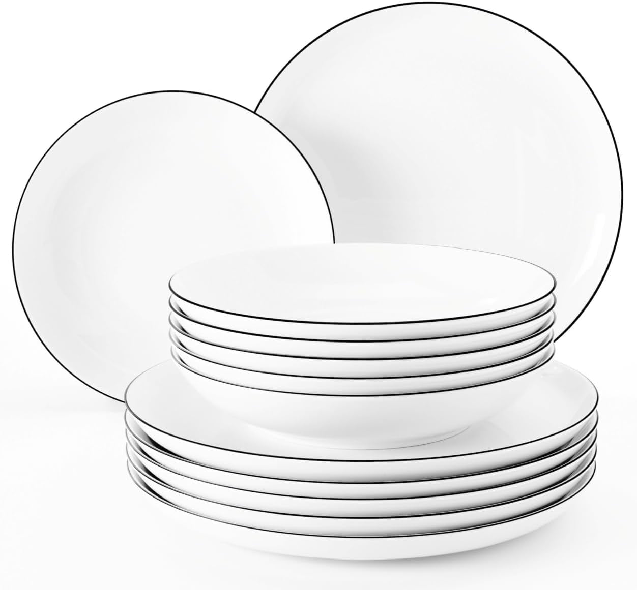 Servizio tavola Seltmann Weiden 001.737148 Lido - 6 Piatti Piani + 6 Sottopiatti - 12 Pezzi - Black Line
