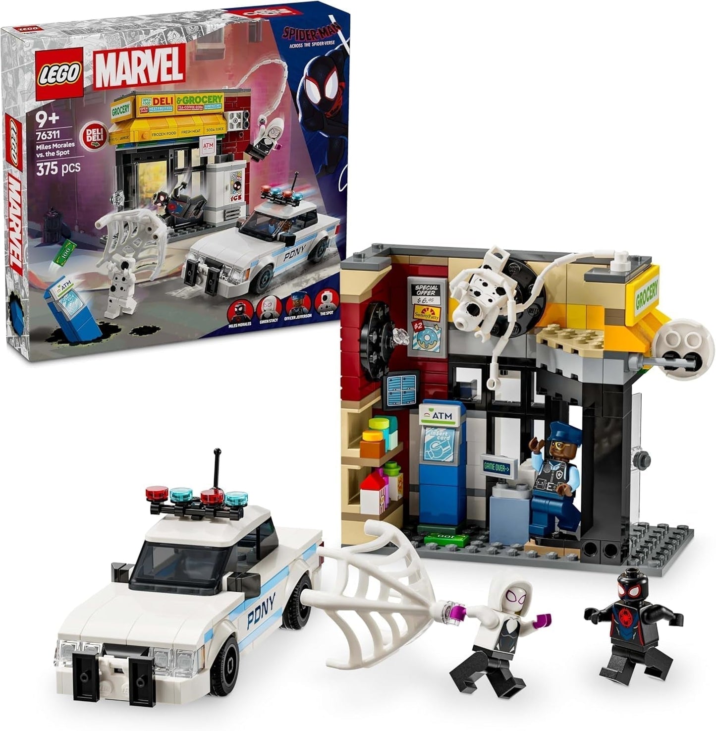 LEGO Marvel Spider-Verse: Miles Morales vs. Spot - Set da gioco supereroe con macchinina - 4 minifigure e minimarket - Regalo per ragazzi e ragazze dai 9 anni in su 76311 Set da costruzione Besuche den LEGO-Store Titolo predefinito