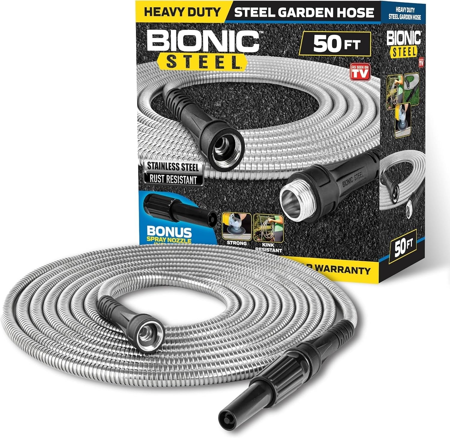 Tubo da Giardino da 30 m, Tubo per Acqua in Metallo in Acciaio Inossidabile 304, Tubo Flessibile da 30 m, Anti-Gentile, Ultraleggero e Durevole, Resistente allo Strappo, Facile da Avvolgere, 500 PSI