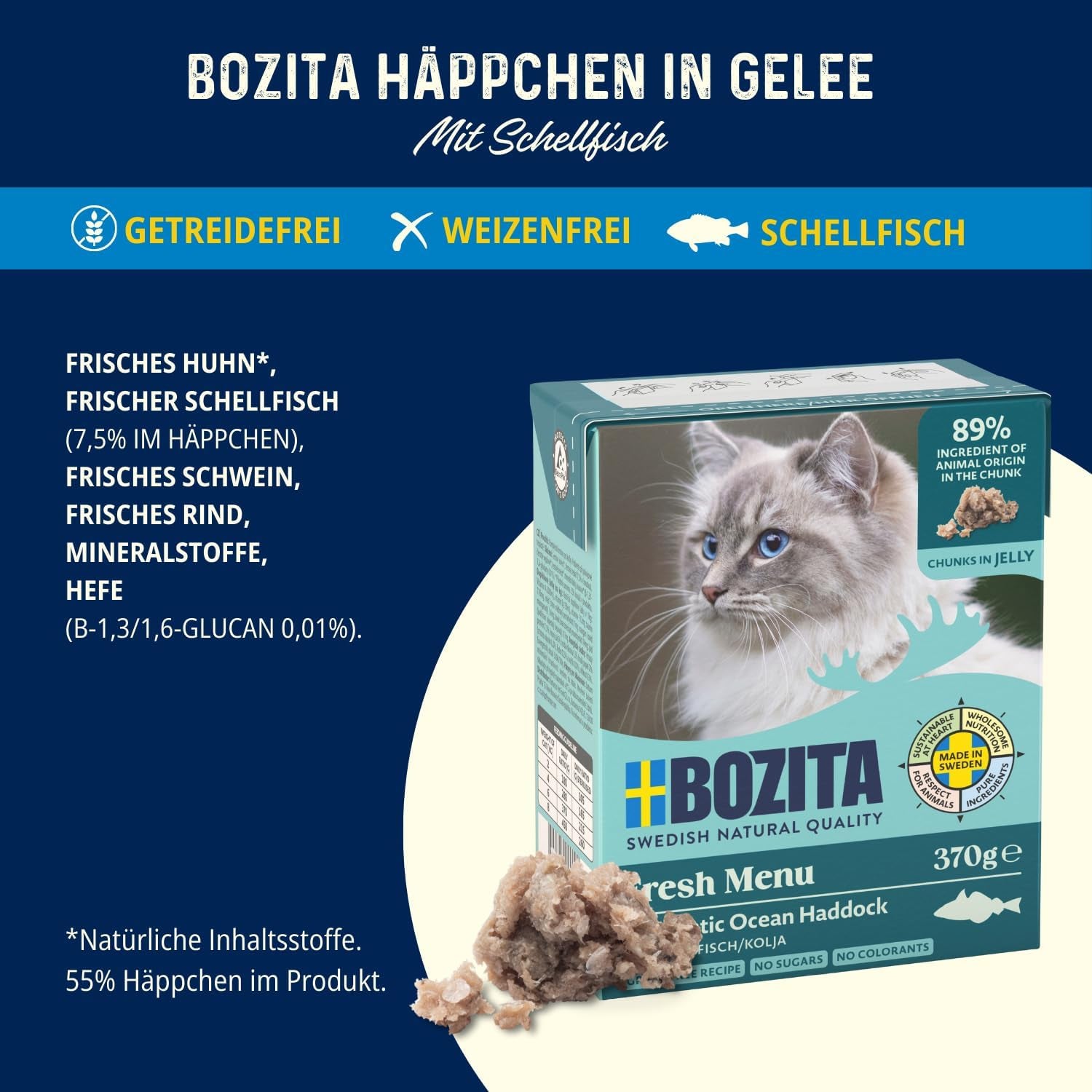 Bozita Tetra cibo umido con eglefino in gelatina - 6 x 370 g senza cereali, senza zuccheri aggiunti e cibo per gatti non OGM - equilibrato, delizioso, con il 7,5% di proteine ​​e il 5% di grassi