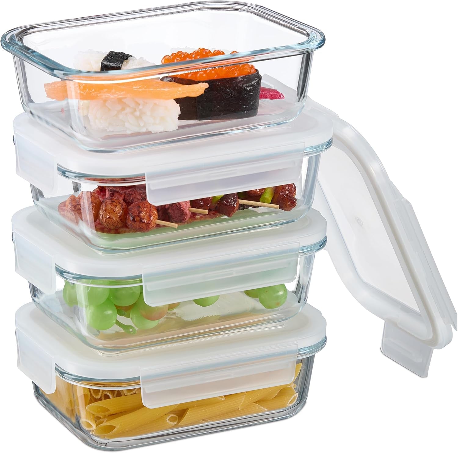 Relaxdays Contenitori in Vetro con Coperchio, Set da 6, 370 ml, Contenitori per Alimenti, Coperchio in Plastica, Chiusura Ermetica, Barattolo di Vetro, Trasparente Naty Shop Scatole per Alimenti 640 ml