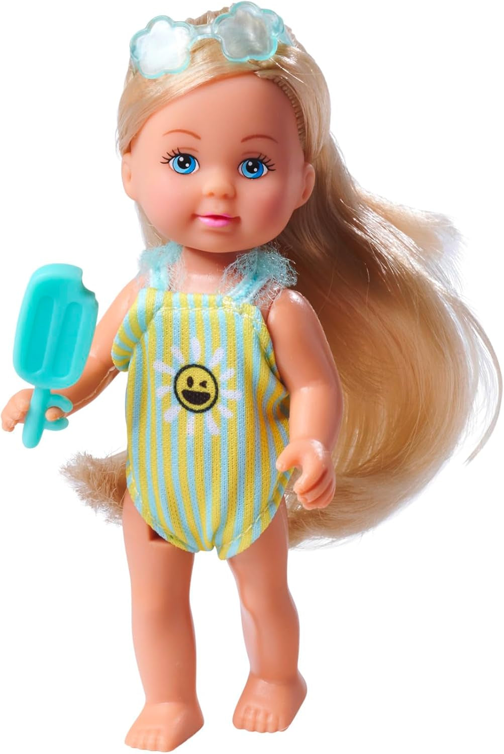 Simba Evi Love Travel, 2 modelli assortiti, verrà consegnato un solo articolo, bambola in una valigia con ruote, indossa un costume da bagno con volant, include occhiali da sole e gelato, 12 cm, dai 3 anni in su