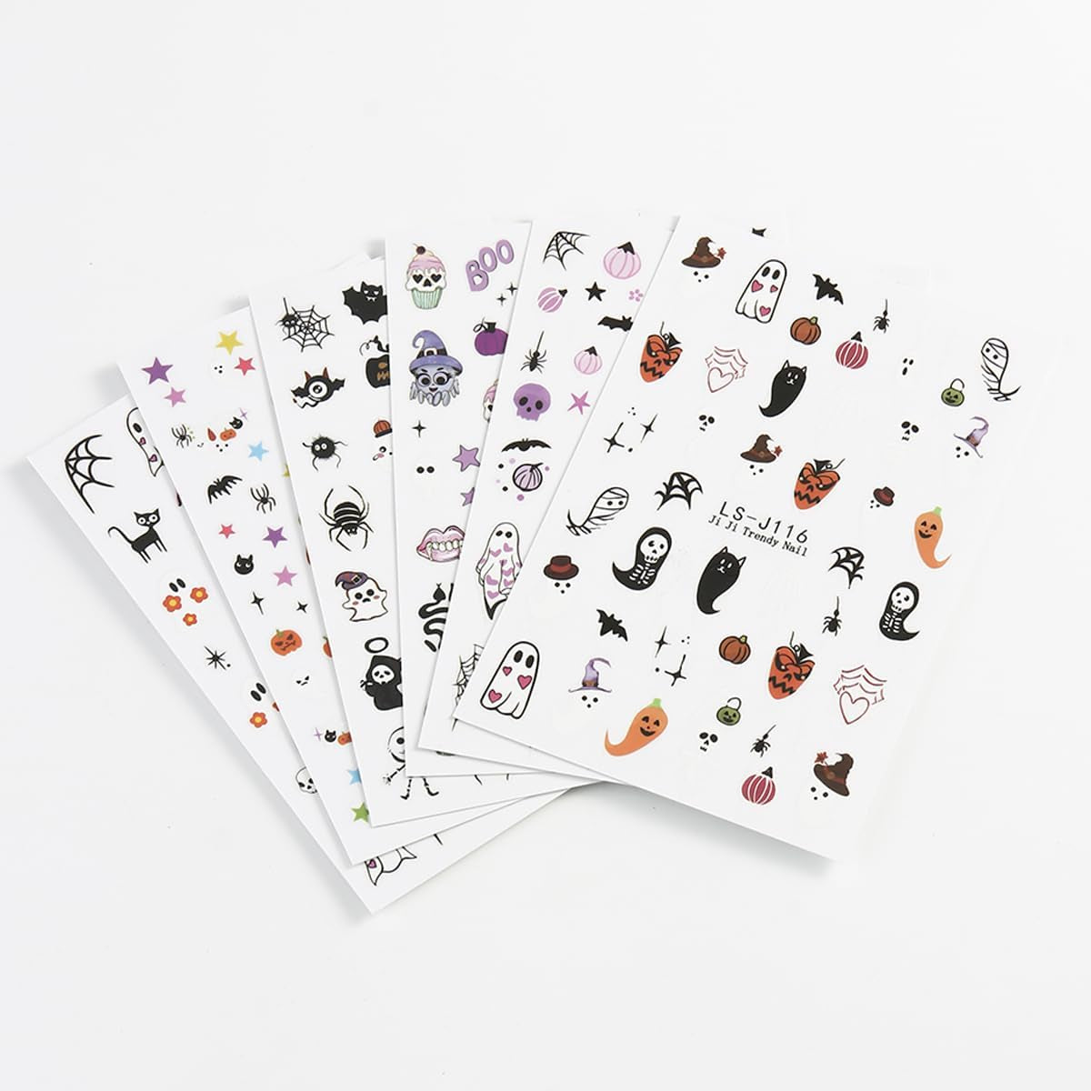 JMEOWIO Adesivo per unghie Halloween Süßer Geisterkürbis 9 Blatt Nail Art Sticker Selbstklebend Nagelaufkleber Dekoration Nageldesign Zubehör