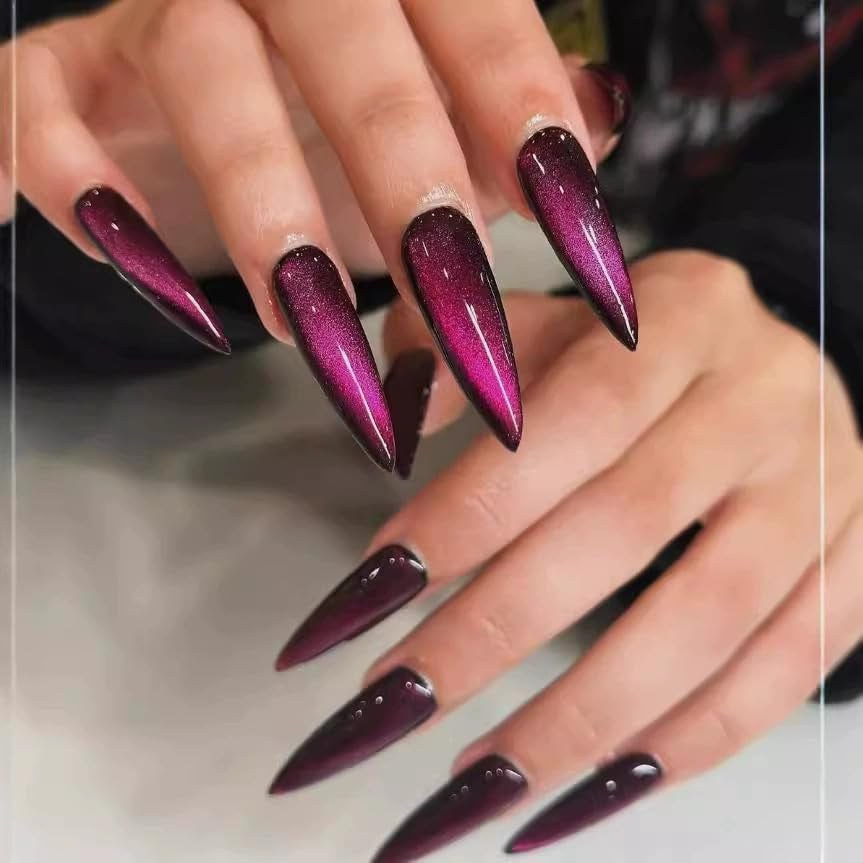 Moonglow Unghie Lunghe Stiletto Bianco Latte Rosa Sfumato Glitter Unghie Finte Fresche Con Colla Unghie Artificiali Glitter Rosa Ombre