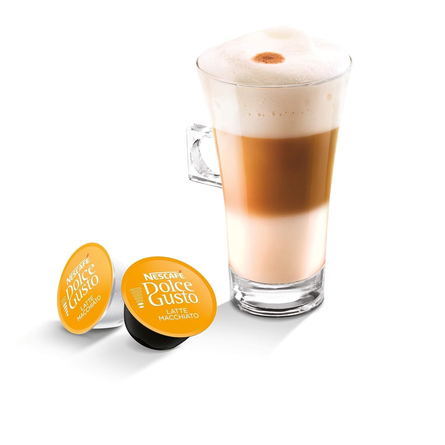 NESCAFÉ Dolce Gusto Latte Macchiato, 48 Kaffeekapseln, Aromatischer Espresso, 3-Schichten - Köstlichkeit aus feinem Milchschaum, Aromaversiegelte Kapseln, 9er Pack (3x16 Kapseln)