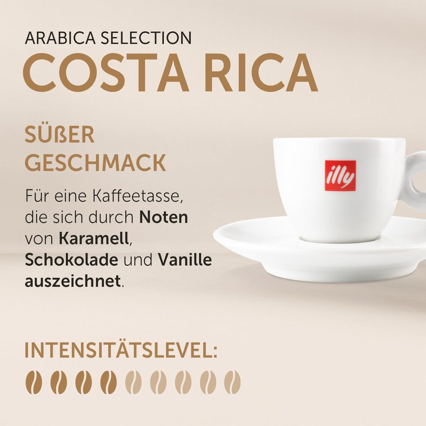 illy, Kaffeebohnen Arabica Selection Costa Rica, 100% Arabica con caramello, note di cioccolato e note di vaniglia, süßer Gesmack, 1 dose da 250 g