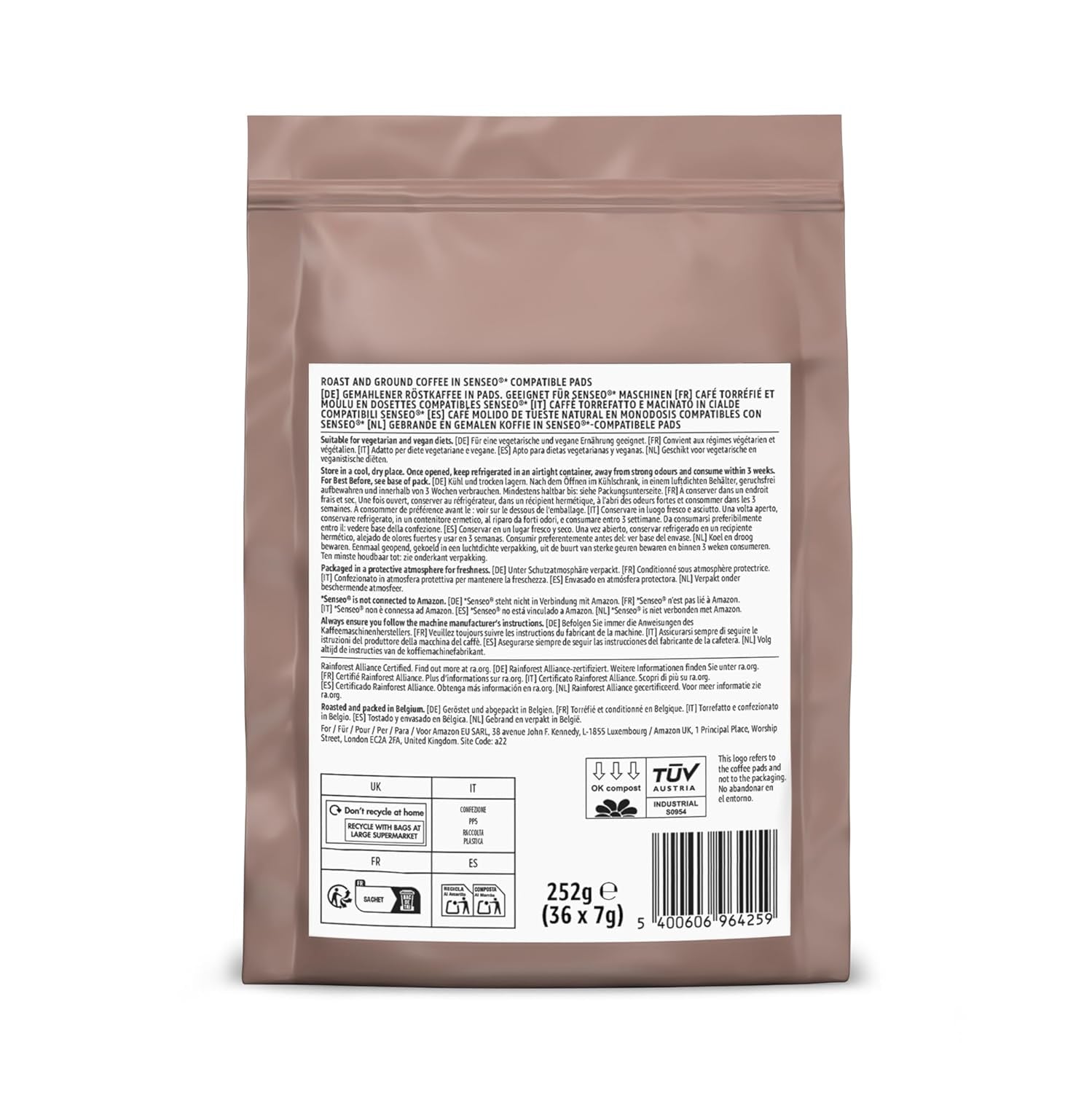 di Amazon Starke Pads, geeignet für Senseo-Maschinen, 36 Stück (1 Packung mit 36 ​​​​Stück) – Rainforest Alliance-zertifiziert