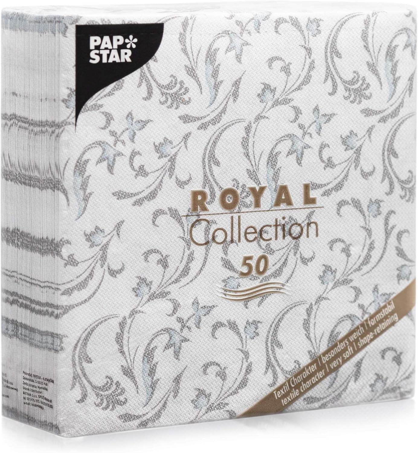 Papstar, 50 tovaglioli "ROYAL Collection" 1/4 pieghe 40 Cm X 40 Cm grigio "Damascato", #85005