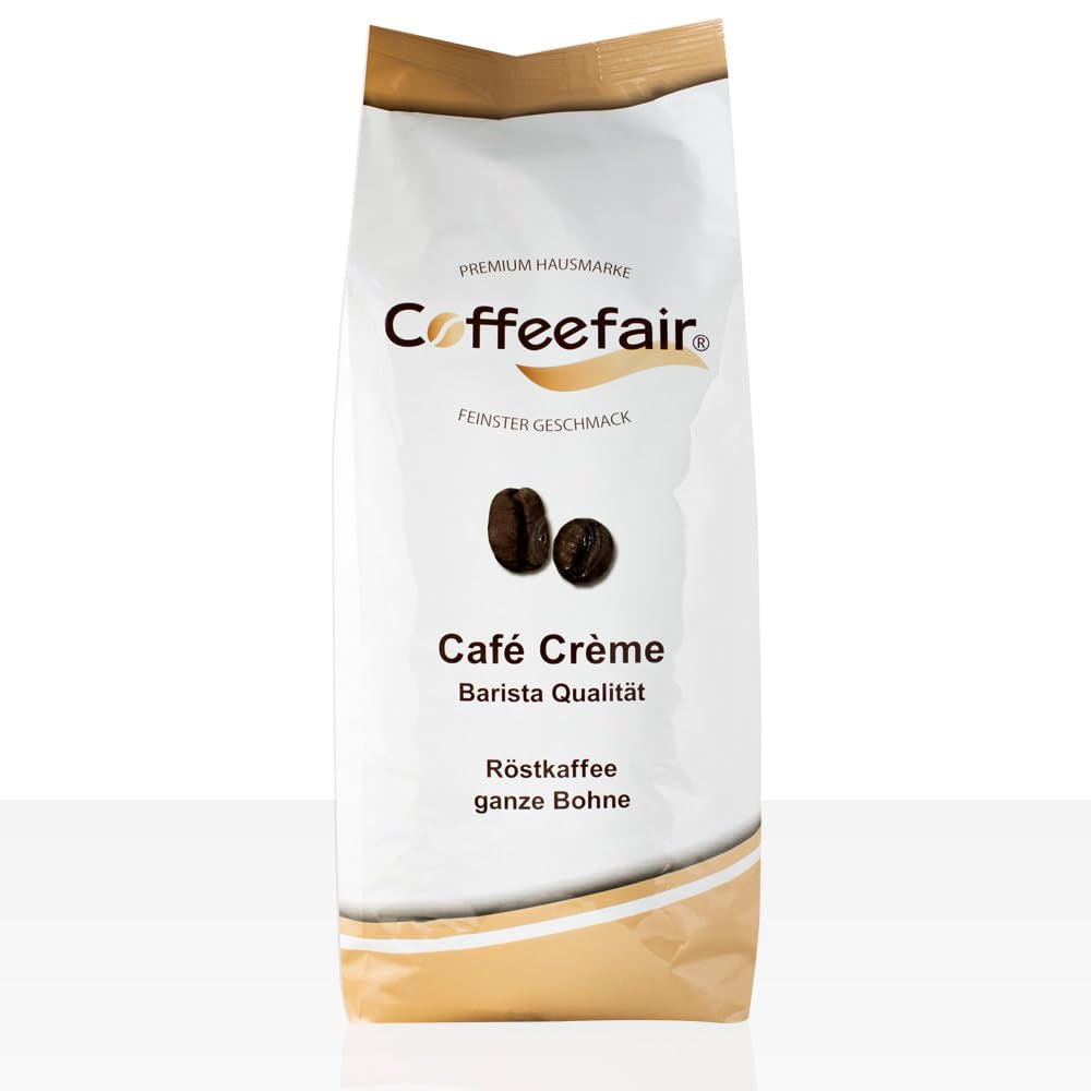 Coffeefair Cafe Creme Kaffeebohnen in Barista Qualität - 1kg per Kaffeevollautomaten, Mischbohne per Kaffee oder Espresso verwendbar, schonende Trommelröstung
