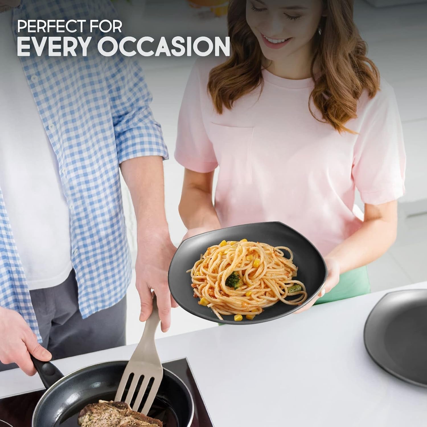 Set stoviglie in PP | Set di stoviglie da 16 pezzi leggero e indistruttibile per bambini e adulti, 4 piatti, 4 piatti da dessert, 4 ciotole, 4 tazze, set combinato per 4 persone