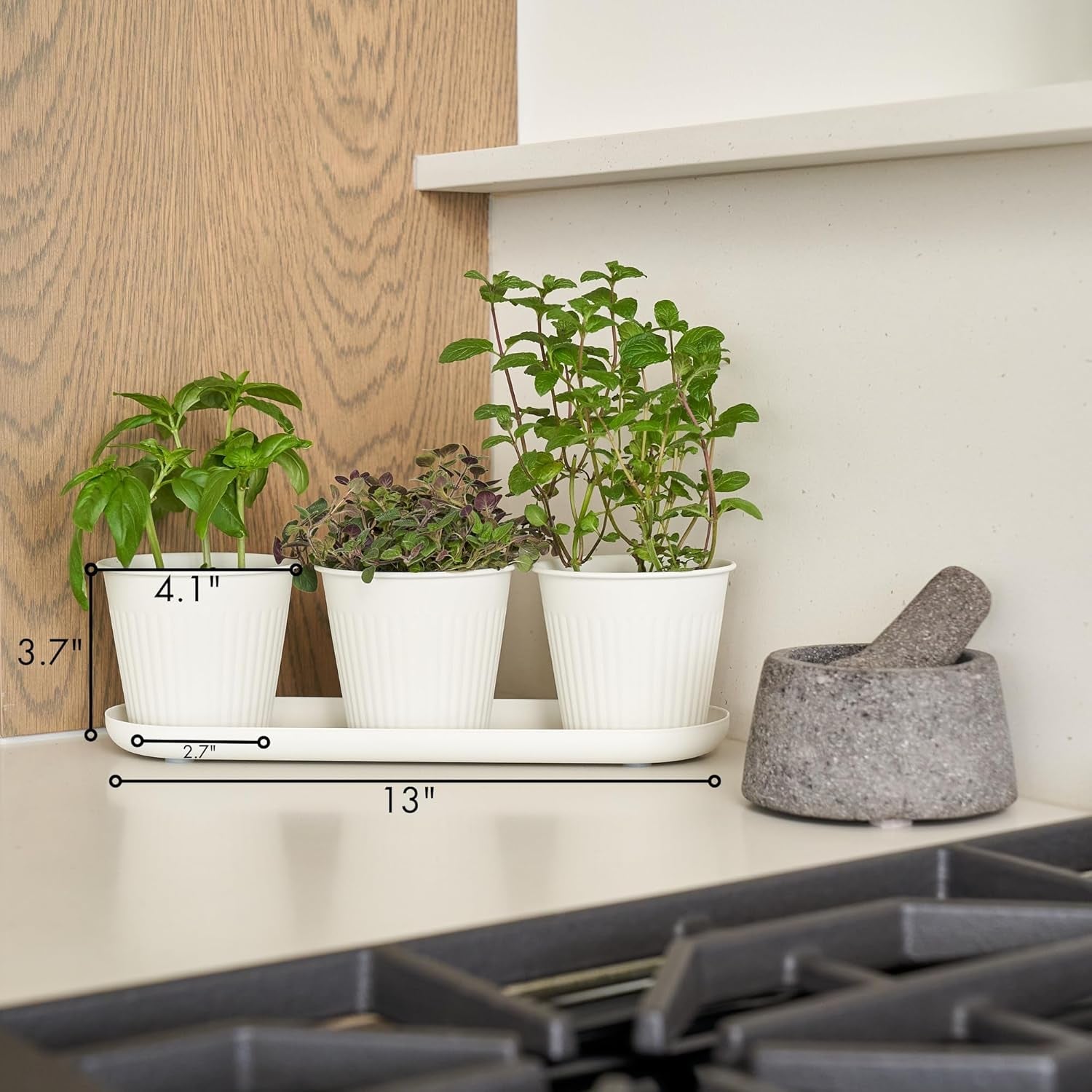Set di 3 bellissimi vasi da giardino per erbe aromatiche, perfetti per qualsiasi davanzale o bancone della cucina, un moderno set di fioriere decorative da giardino che include vassoio e...