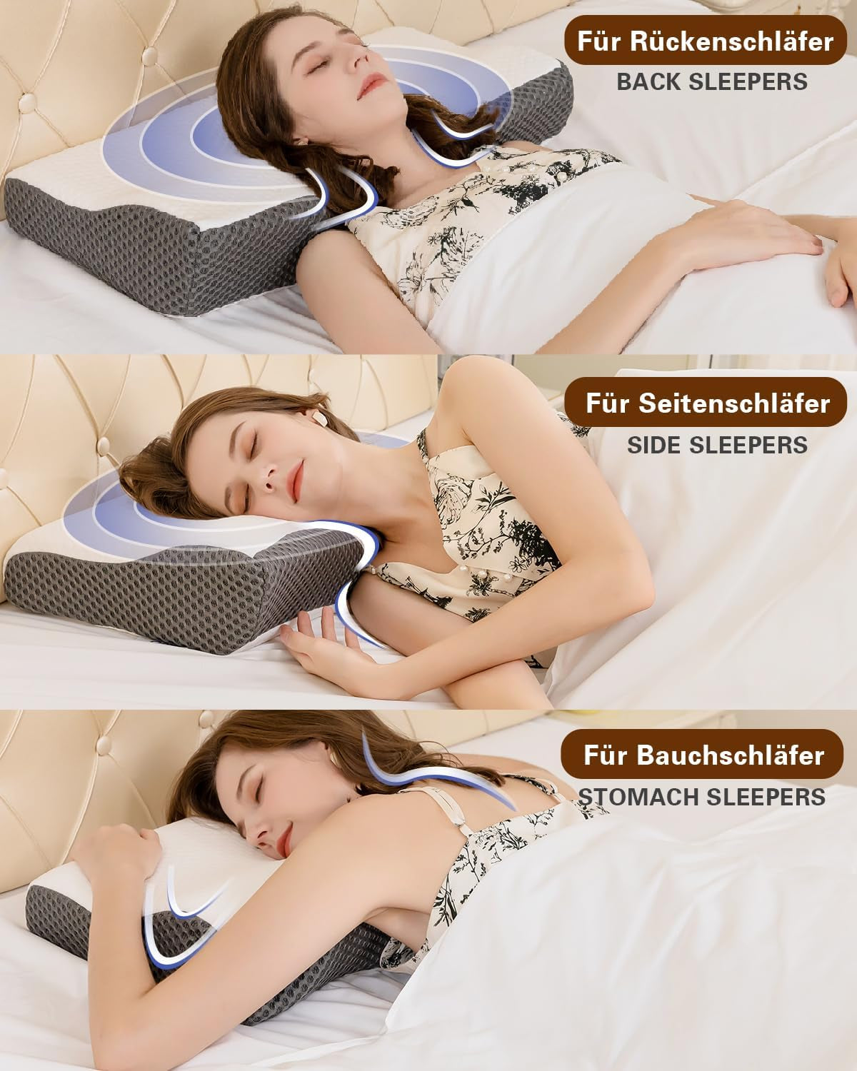 Cuscino per dolore al collo, cuscino ergonomico ortopedico per il collo, cuscino in memory foam addominale laterale posteriore, cuscino antirussamento per uomini e donne (62 * 34,5 * 12/8 CM) Cuscini ortopedici cervicali Naty Shop