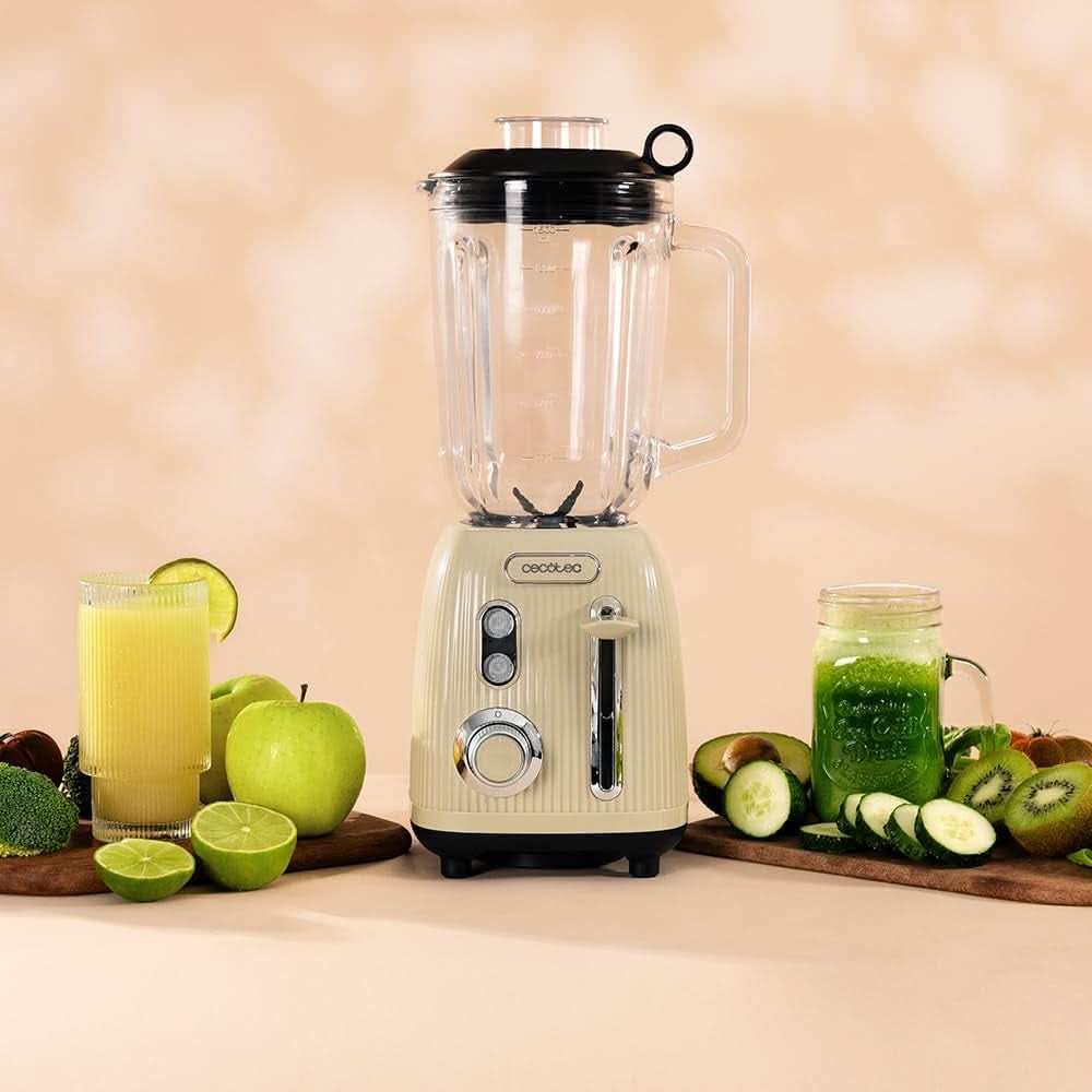 Robot da cucina Cecotec Retro Power Nero Titanio Retrogreen. 1200W Maximale Leistung, 2 Geschwindigkeiten, 4-Klingen-Messer Mit Schwarzer Titanbeschichtung und 1.5L Krug, Vintage-Design in Grün Kitchen Naty Shop