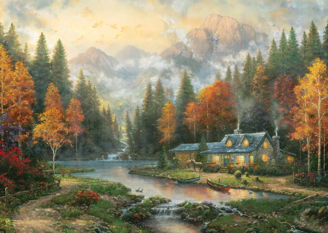 Schmidt Spiele 58784 Thomas Kinkade, Serata al lago d'autunno, puzzle da 1000 pezzi, Puzzle colorato Naty Shop
