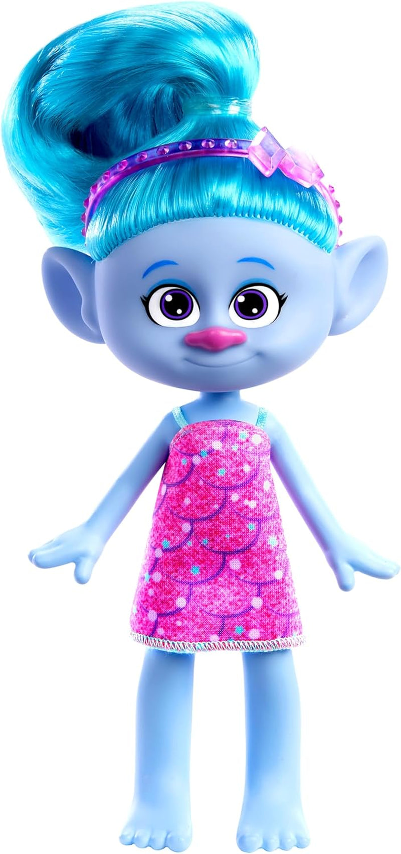 Mattel DREAMWORKS TROLLS United We Stand - Bambola pelosa a sorpresa in ciniglia con capelli blu scintillanti, fascia viola, dai 3 anni in su, HNF15