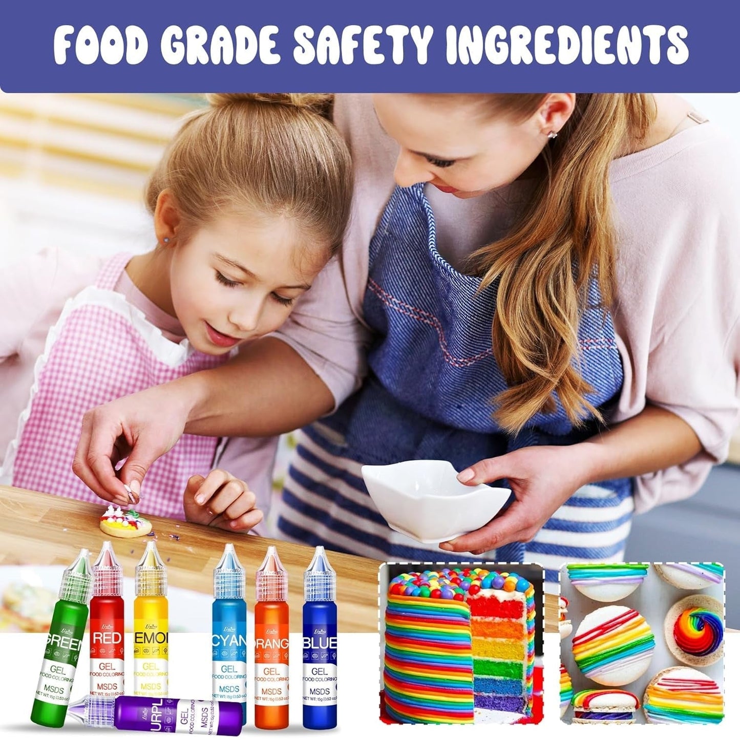 Colorante alimentare in gel - Colorante alimentare arcobaleno per torte, dolci, biscotti, amaretti - Colorante alimentare concentrato senza zucchero per decorare torte, bevande, uova di Pasqua, slime - 15 g ciascuno