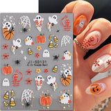 JMEOWIO 3D Nagelsticker Halloween Nail Art Sticker Self-klebend Nagelaufkleber 5D Stereoscopico Süßer Geisterkürbis Dekoration Nageldesign Zubehör 4 Blatt