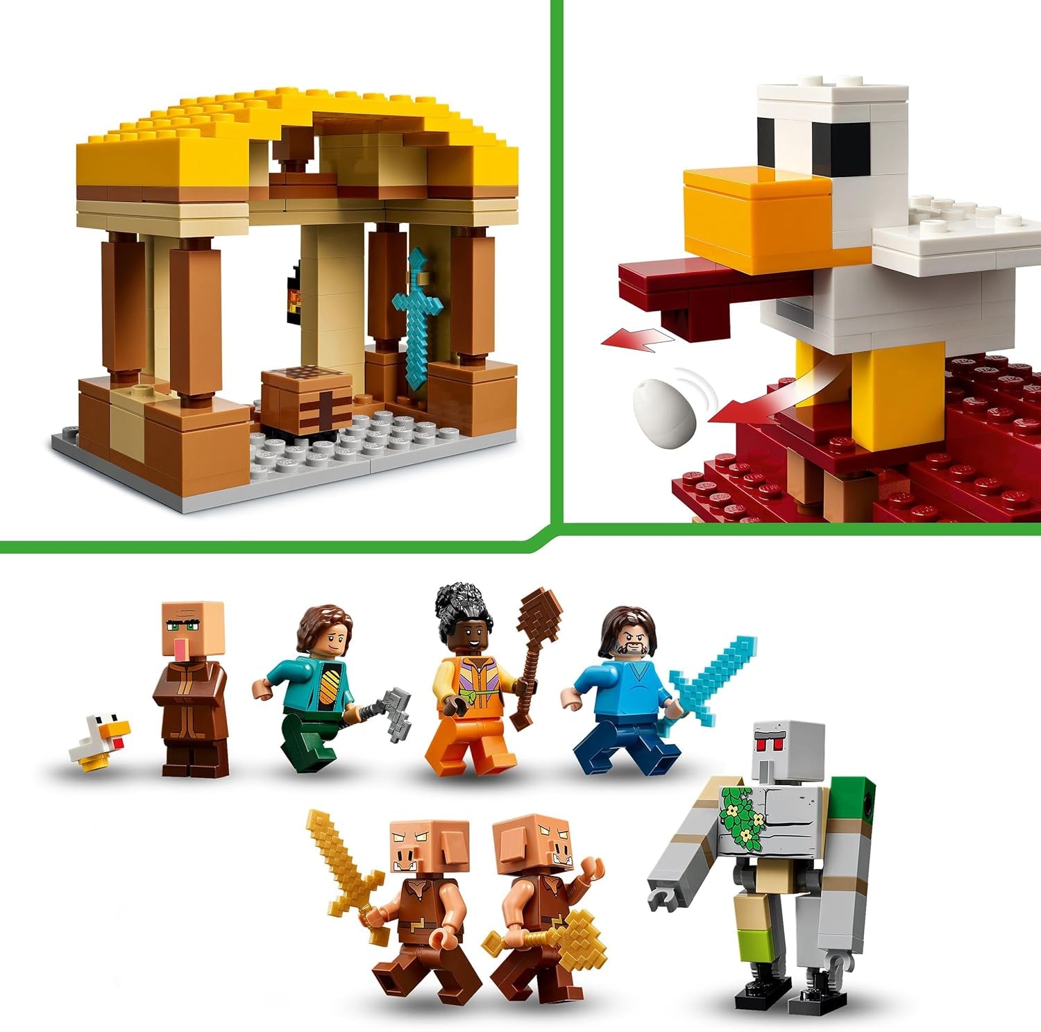 LEGO Minecraft Ghast Balloon Attack - Giocattolo da giocatore per bambini - Set di costruzione del videogioco con casa, pollo e Golem - Articoli di film per ragazzi 10+ - 21273 Set di costruzione Beuche den LEGO-Store
