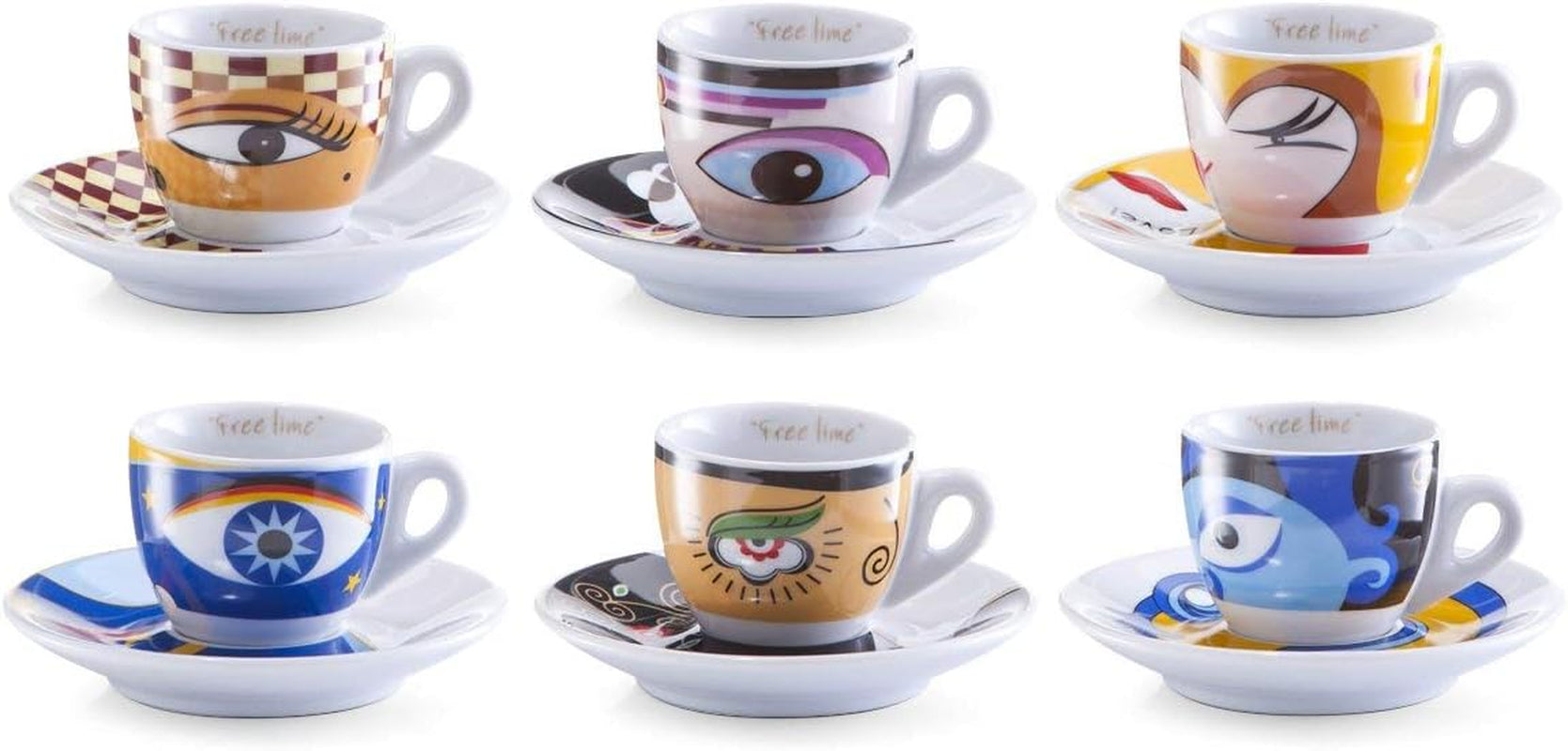 Zeller 26510 Set tazzine da caffè espresso, 12 pezzi, Magic Eyes, bianco
