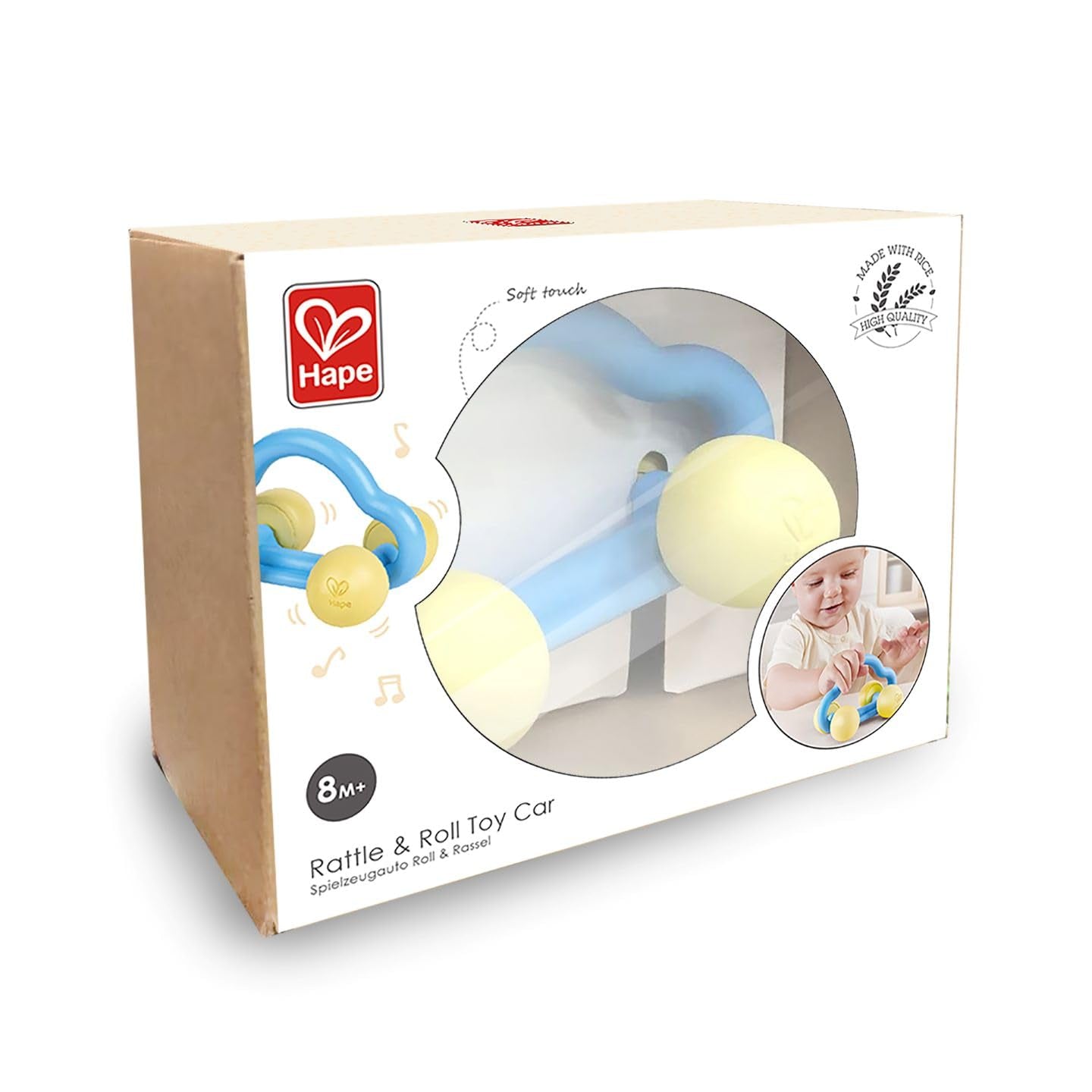 Hape Macchinina con Rotolo e Sonaglio, Giocattolo per Bambini Bebe Naty Shop Toys