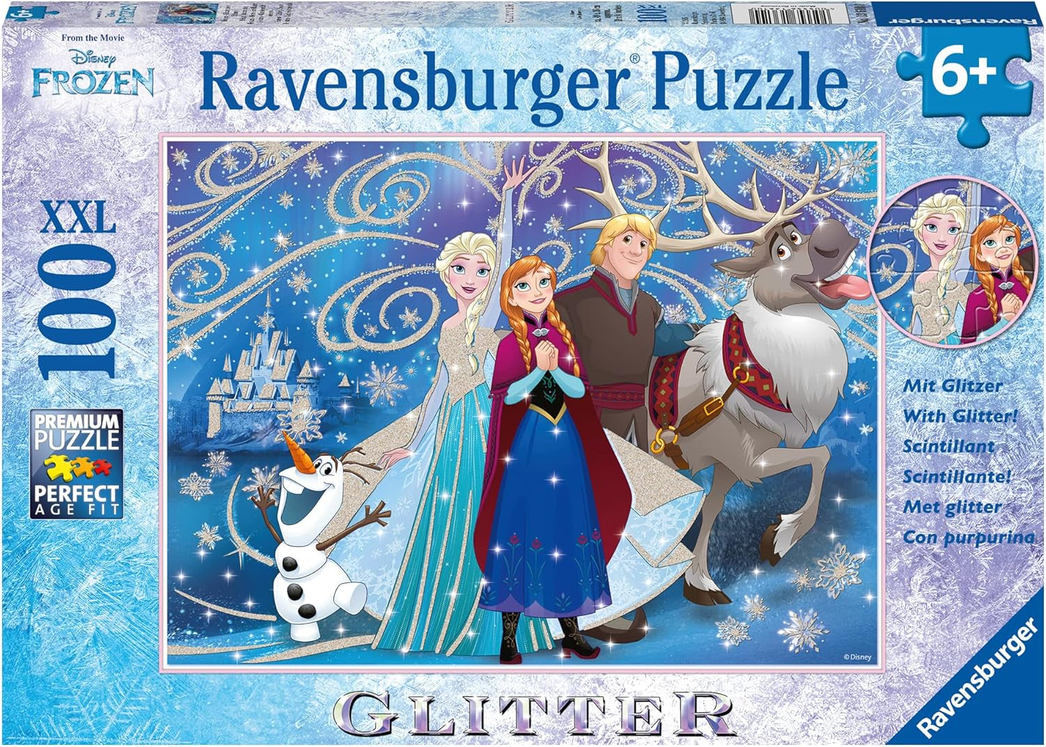 Ravensburger Puzzle per bambini - 13610 Frozen - Neve scintillante - Disney Frozen Puzzle per bambini dai 6 anni, con 100 pezzi in formato XXL, con glitter Puzzle Naty Shop Cartoon
