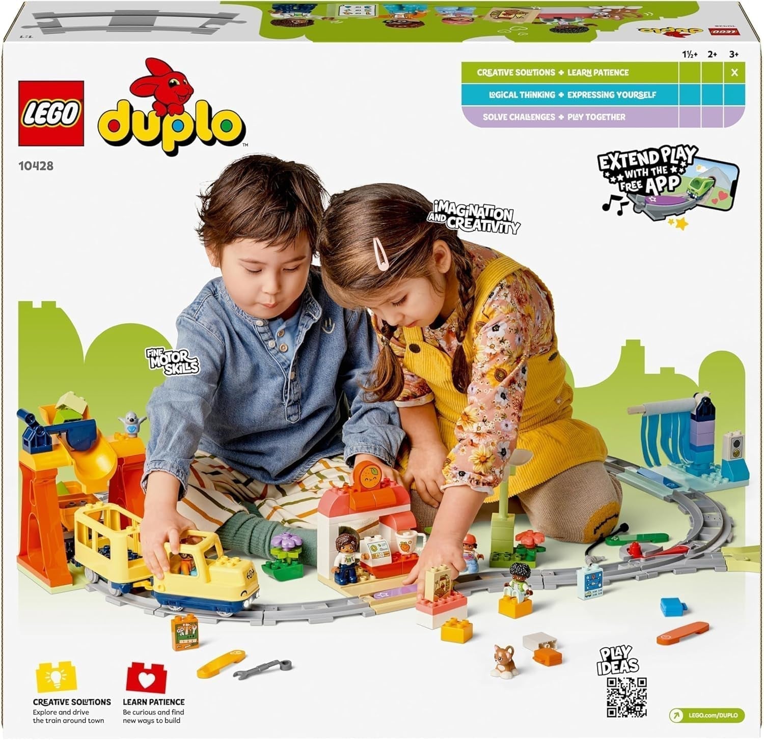 LEGO DUPLO Town Ferrovia interattiva grande, Giocattolo da costruzione per bambini dai 3 anni, Locomotiva Push & Go con luci e suoni, Parti di binari, Giocattolo educativo per bambini in età prescolare 10428 Set da costruzione Beuche den LEGO-Store