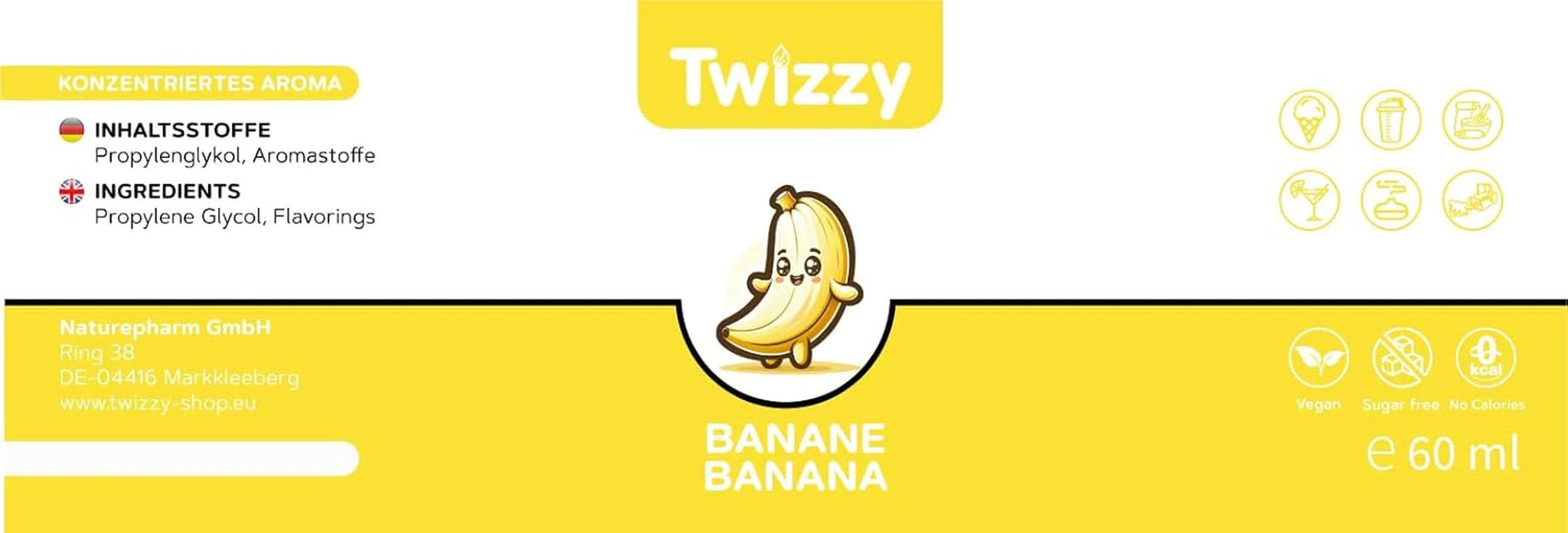 Aroma alimentare Twizzy Banana - 60 ml - Gusto intenso - Ideale per dolci Aromas Naty Shop