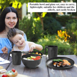 Berglander Set di stoviglie in plastica nera da 24 pezzi per 6 piatti e ciotole riutilizzabili, inclusi piatti piani, piatti da dessert, ciotole per cereali e tazze per casa, giardino e picnic