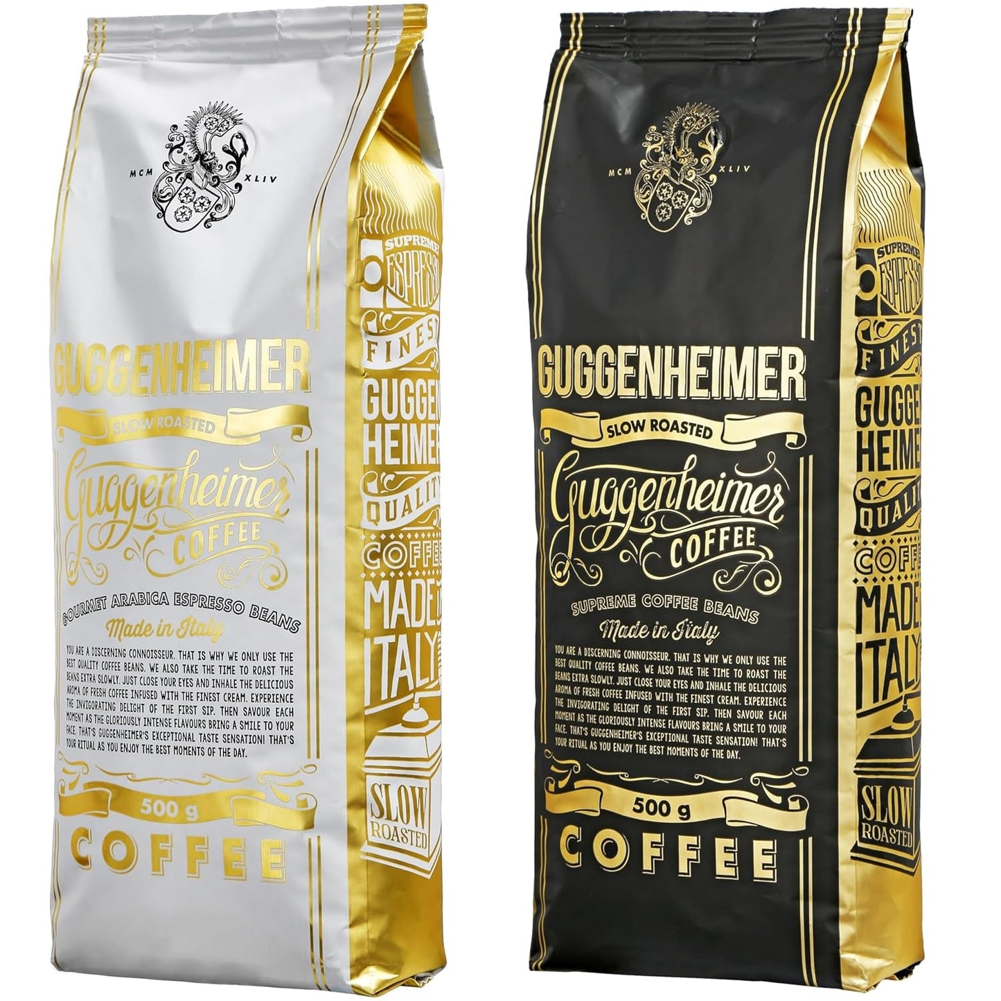 | Campione caffè in grani 1 kg | Supreme 500g e Gourmet Arabica 500g | Bassa acidità | Crema pregiata | Il miglior espresso per macchine completamente automatiche | Set degustazione caffè