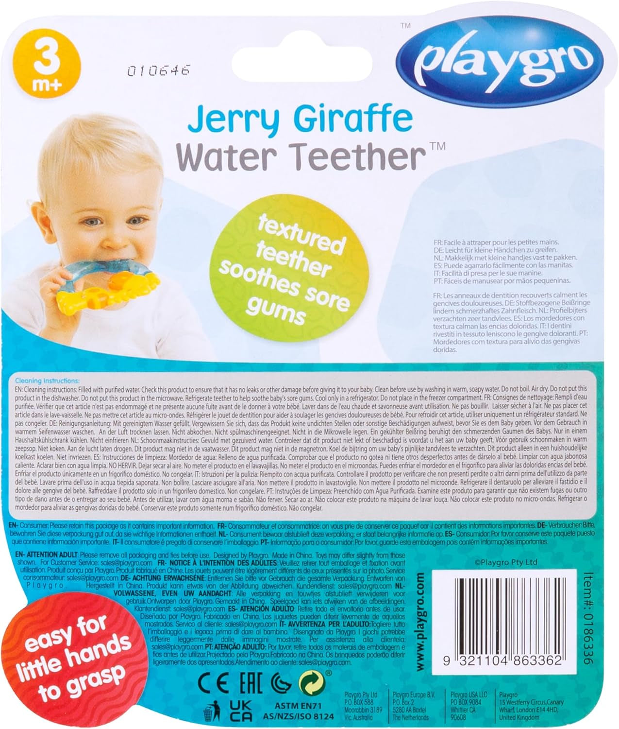 Playgro Jerry Giraffa Massaggiagengive - Massaggiagengive per neonati - Massaggiagengive in silicone - Massaggiagengive in silicone - Aiuto per la dentizione - Silicone - Massaggiagengive per neonati - Colorato