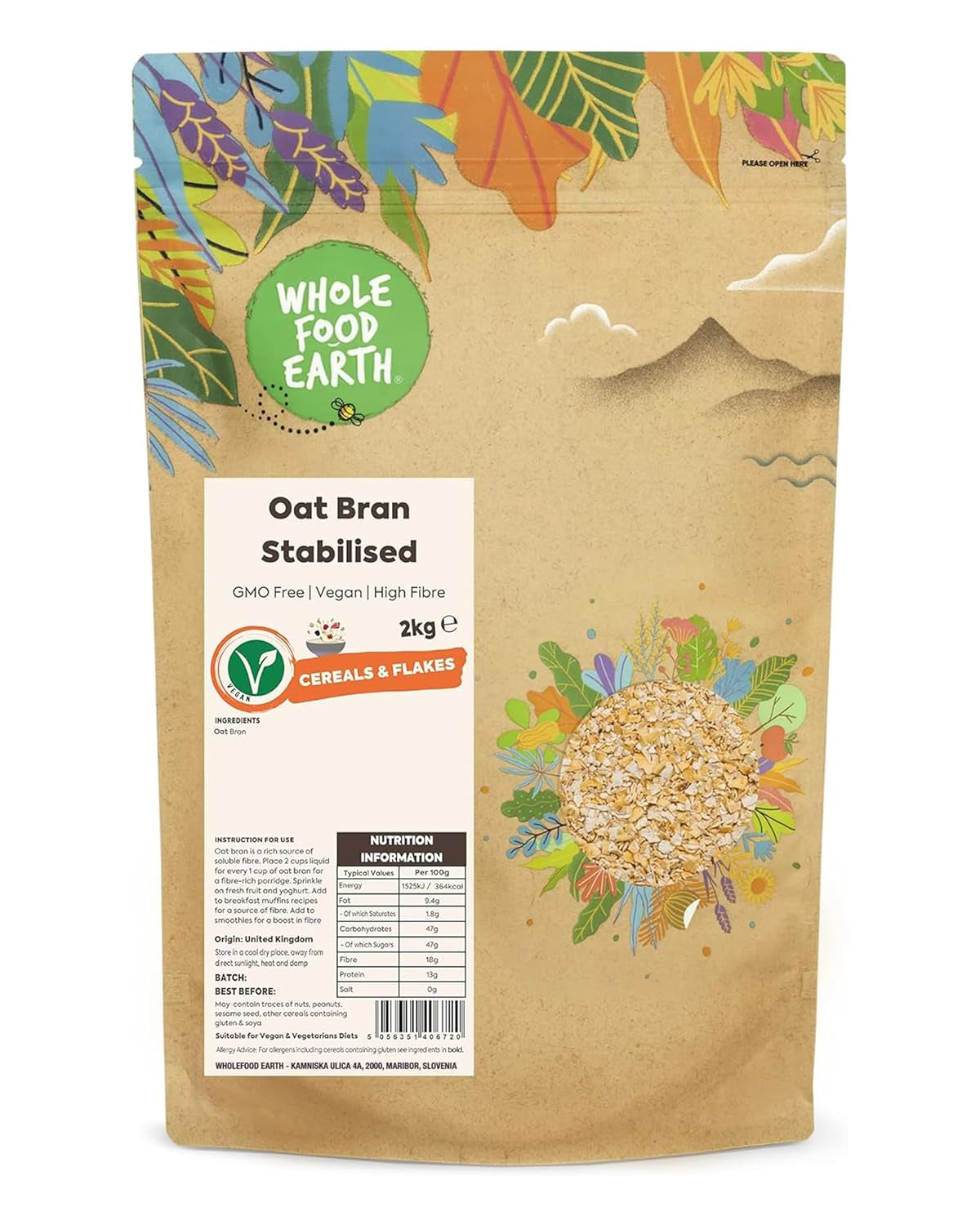 Crusca d'Avena Integrale Terra stabilizzata 2 kg | Non OGM | Ricco di fibre
