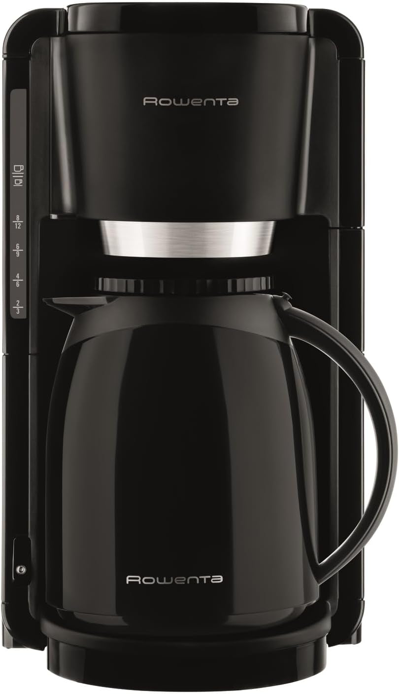 Rowenta Adagio Macchina per caffè espresso con filtro, caraffa termica in acciaio inossidabile, mantiene il caffè caldo fino a 4 ore, capacità 10-15 tazze, capacità 1,25 l, cestello filtro rimovibile, spegnimento automatico, nero, CT3818