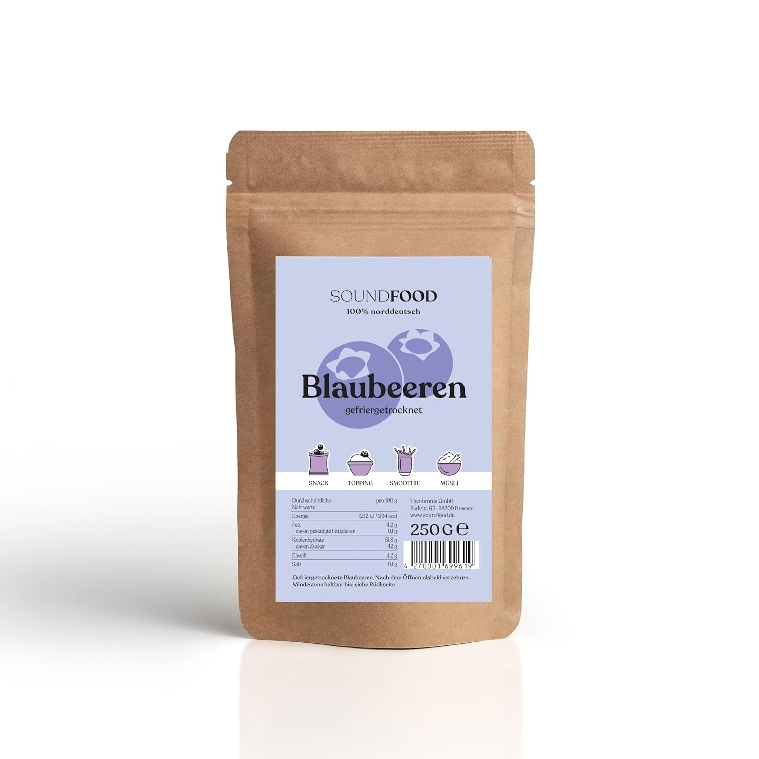 Mirtilli | mirtilli liofilizzati interi provenienti dalla Germania | regionale = 100% Germania settentrionale | raccolto 2024, 40 g Naty Shop prodotti disidratati 250 G