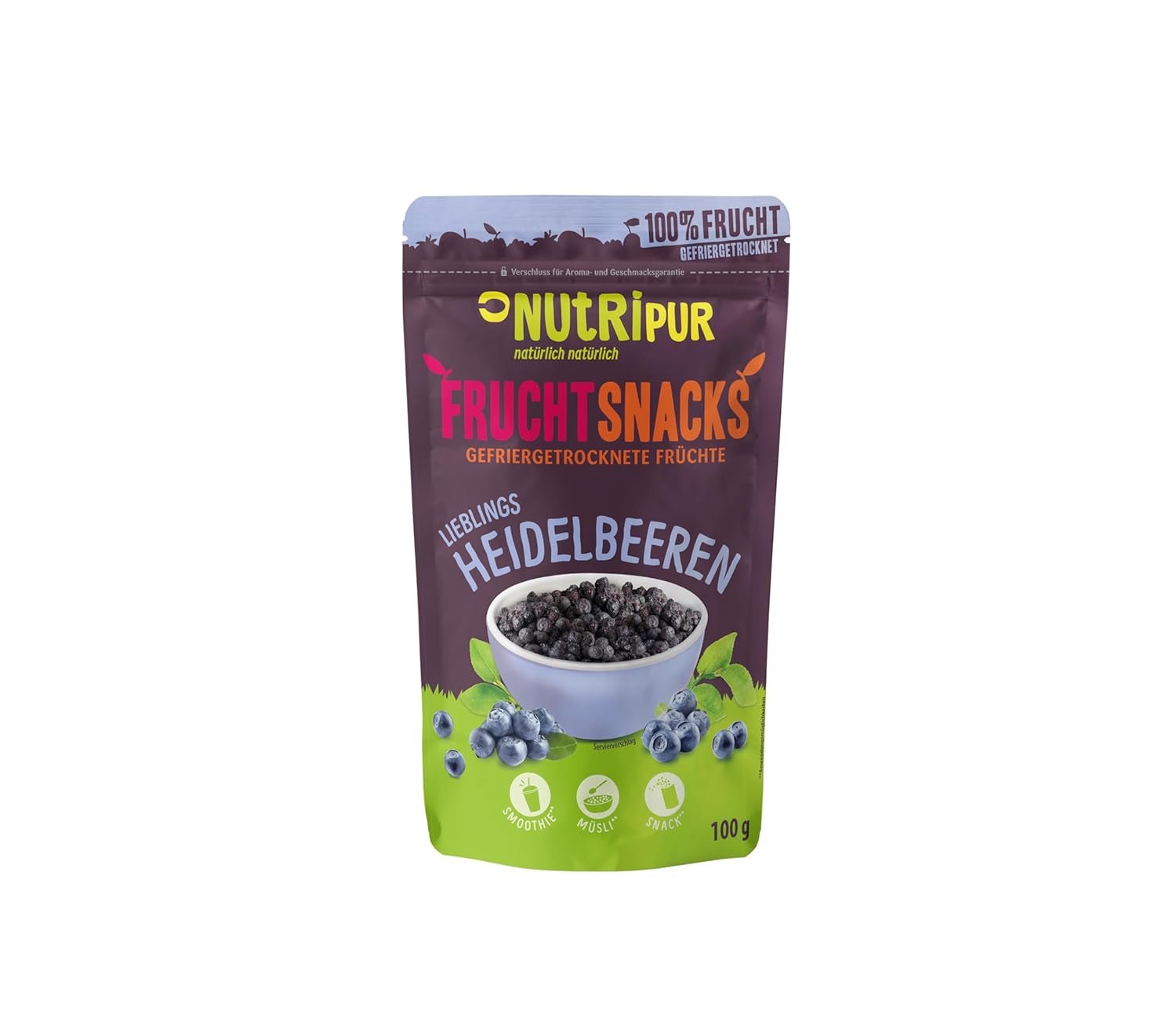Mirtilli liofilizzati: 100g mirtilli coltivati essiccati per frullati, muesli, topping per porridge - frutti di bosco liofilizzati senza zuccheri aggiunti - Mirtilli liofilizzati NutriPur Prodotti disidratati Naty Shop Default title