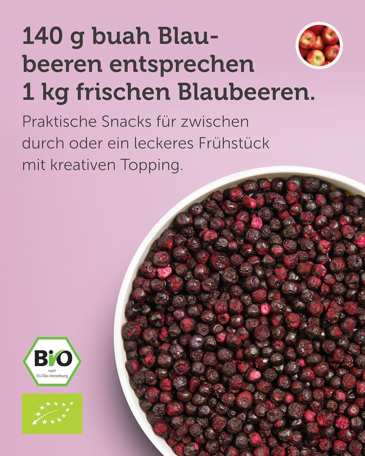 Mirtilli biologici liofilizzati BUAH® | Mirtilli biologici liofilizzati senza zuccheri aggiunti | 100% frutta liofilizzata (vegana, senza glutine, senza lattosio) | Snack ideale (140g) Prodotti disidratati Naty Shop
